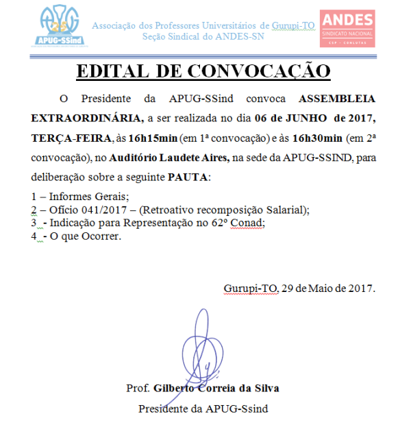 EDITAL DE CONVOCAÇÃO ASSSEMBLEIA EXTRAORDINÁRIA