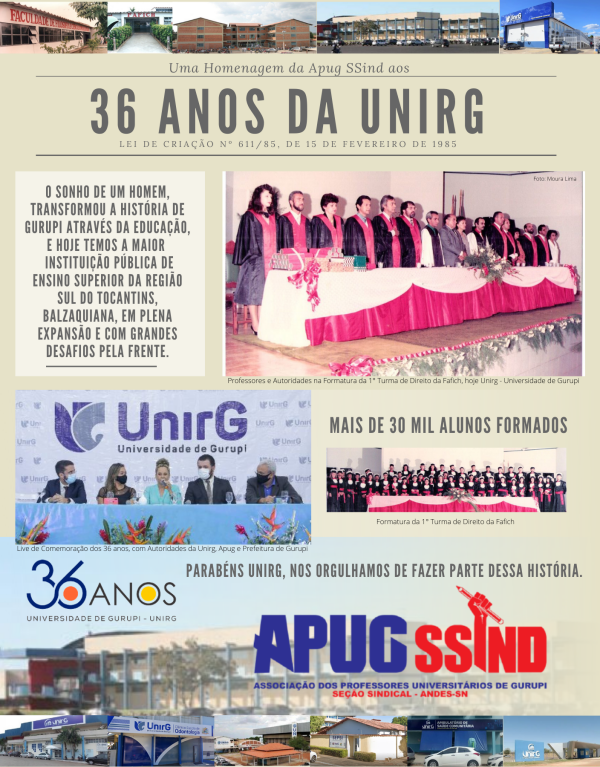 Apug parabeniza Unirg pelos 36 anos de existência na Educação Superior em Gurupi