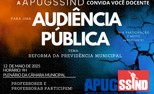 APUG reforça importância da participação dos professores na audiência pública sobre a reforma da previdência municipal