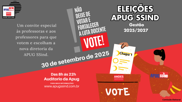 Docentes vão às urnas: eleições da APUG-SSind serão na próxima terça-feira (30/09)